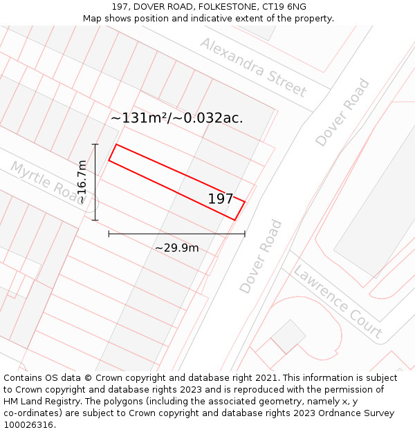 197, DOVER ROAD, FOLKESTONE, CT19 6NG: Plot and title map