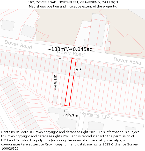 197, DOVER ROAD, NORTHFLEET, GRAVESEND, DA11 9QN: Plot and title map