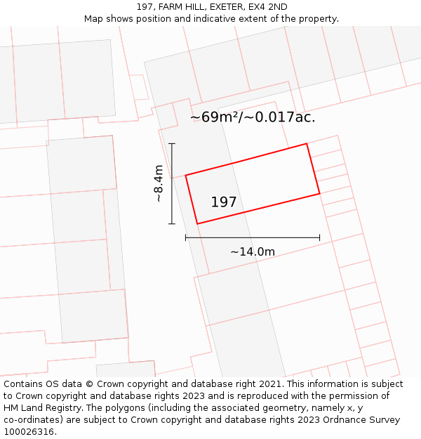 197, FARM HILL, EXETER, EX4 2ND: Plot and title map