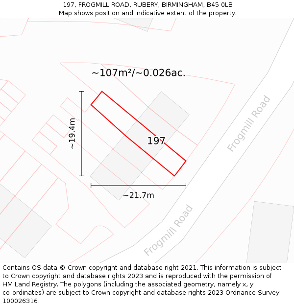 197, FROGMILL ROAD, RUBERY, BIRMINGHAM, B45 0LB: Plot and title map