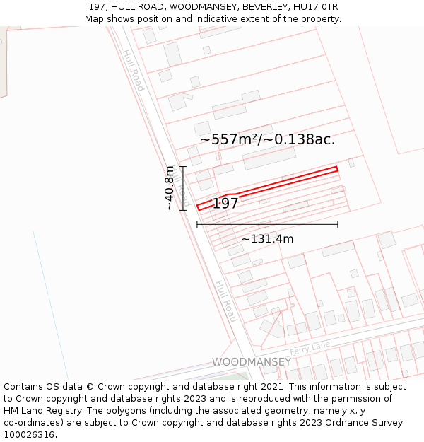 197, HULL ROAD, WOODMANSEY, BEVERLEY, HU17 0TR: Plot and title map