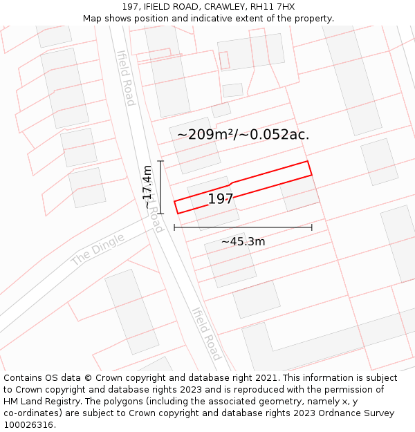 197, IFIELD ROAD, CRAWLEY, RH11 7HX: Plot and title map