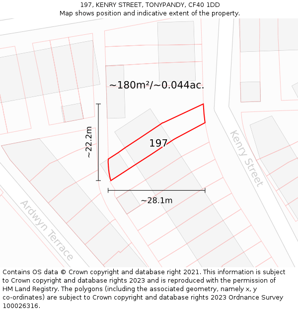 197, KENRY STREET, TONYPANDY, CF40 1DD: Plot and title map