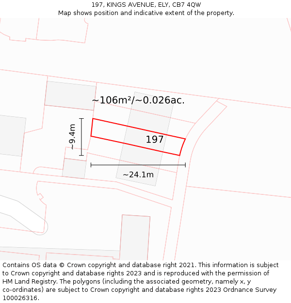 197, KINGS AVENUE, ELY, CB7 4QW: Plot and title map