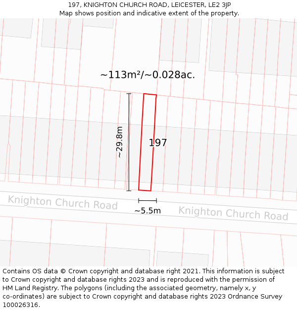 197, KNIGHTON CHURCH ROAD, LEICESTER, LE2 3JP: Plot and title map