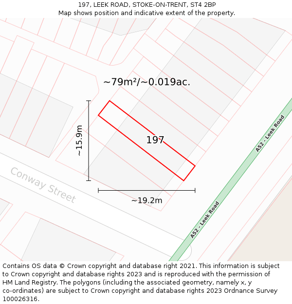 197, LEEK ROAD, STOKE-ON-TRENT, ST4 2BP: Plot and title map