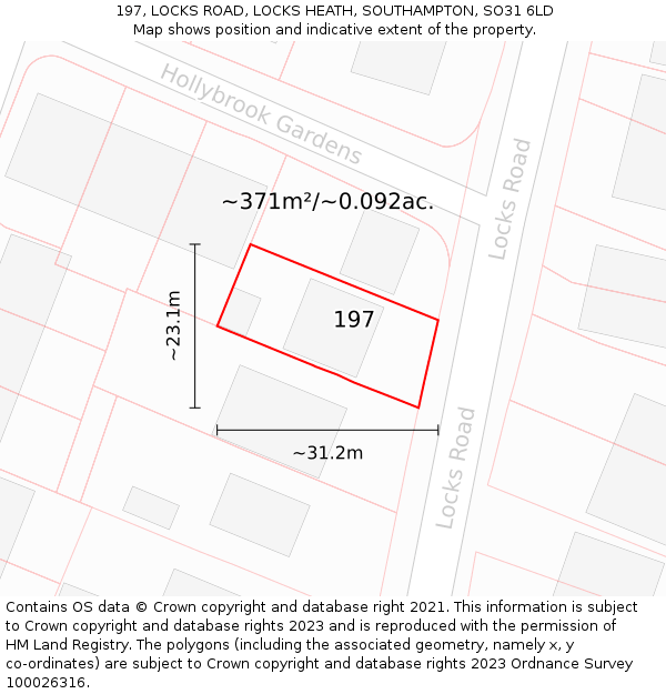 197, LOCKS ROAD, LOCKS HEATH, SOUTHAMPTON, SO31 6LD: Plot and title map