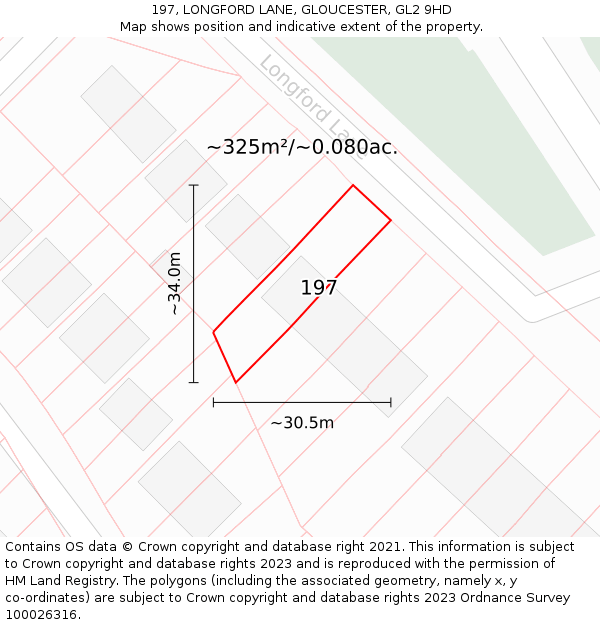197, LONGFORD LANE, GLOUCESTER, GL2 9HD: Plot and title map
