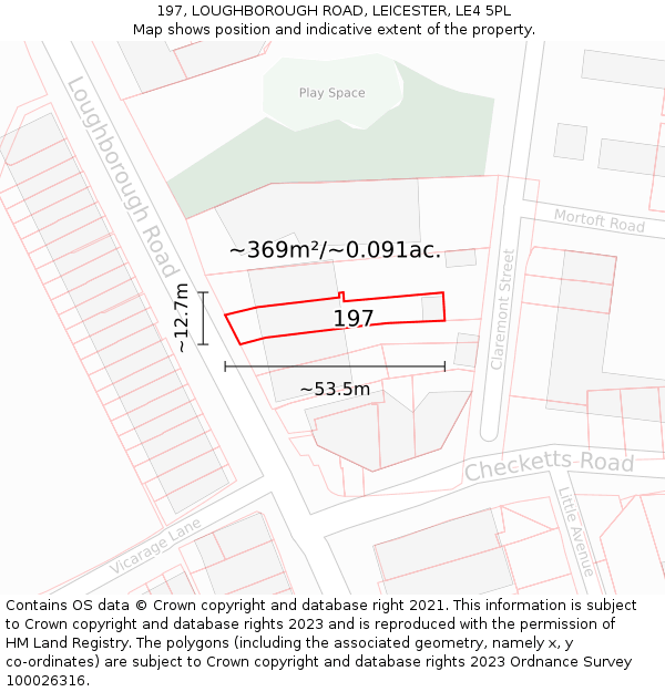 197, LOUGHBOROUGH ROAD, LEICESTER, LE4 5PL: Plot and title map