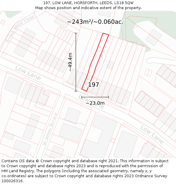 197, LOW LANE, HORSFORTH, LEEDS, LS18 5QW: Plot and title map
