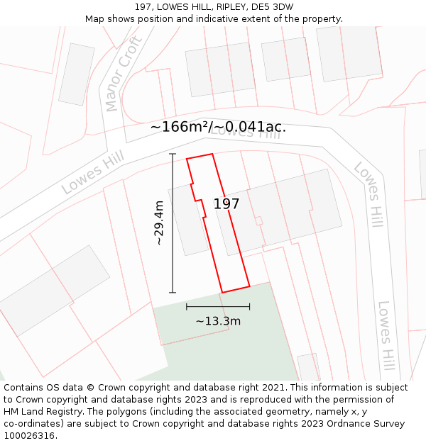 197, LOWES HILL, RIPLEY, DE5 3DW: Plot and title map