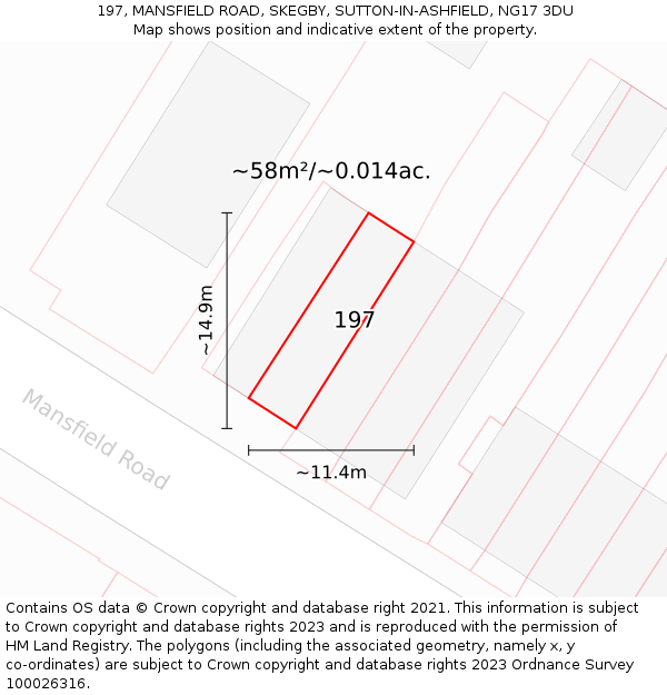 197, MANSFIELD ROAD, SKEGBY, SUTTON-IN-ASHFIELD, NG17 3DU: Plot and title map