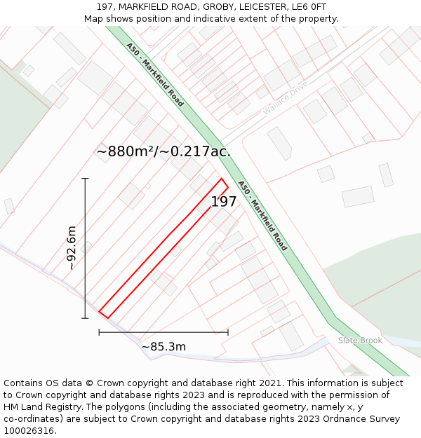 197, MARKFIELD ROAD, GROBY, LEICESTER, LE6 0FT: Plot and title map