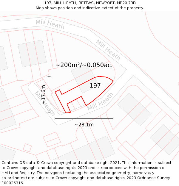 197, MILL HEATH, BETTWS, NEWPORT, NP20 7RB: Plot and title map