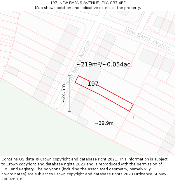197, NEW BARNS AVENUE, ELY, CB7 4RE: Plot and title map