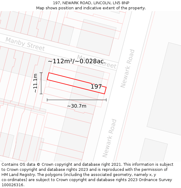 197, NEWARK ROAD, LINCOLN, LN5 8NP: Plot and title map