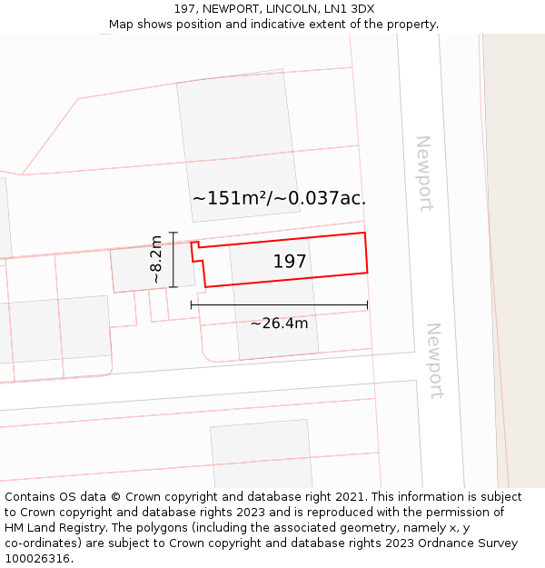 197, NEWPORT, LINCOLN, LN1 3DX: Plot and title map