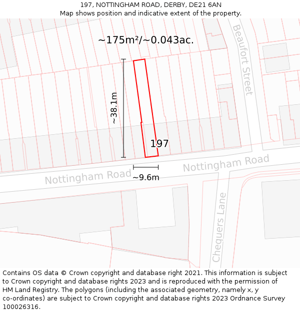 197, NOTTINGHAM ROAD, DERBY, DE21 6AN: Plot and title map