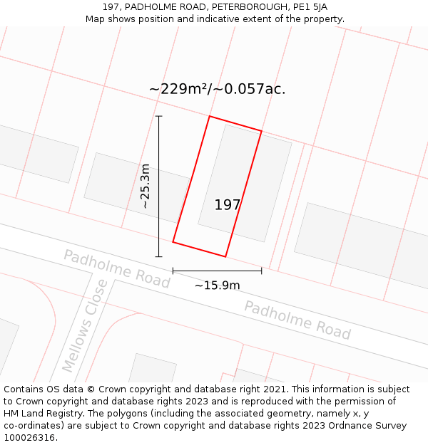 197, PADHOLME ROAD, PETERBOROUGH, PE1 5JA: Plot and title map