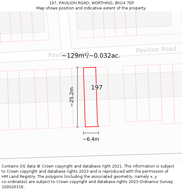 197, PAVILION ROAD, WORTHING, BN14 7EP: Plot and title map