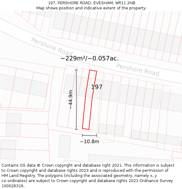 197, PERSHORE ROAD, EVESHAM, WR11 2NB: Plot and title map