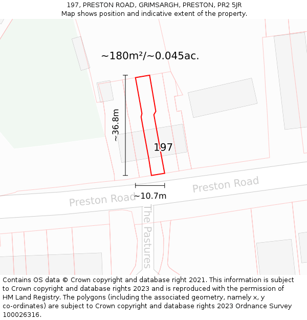 197, PRESTON ROAD, GRIMSARGH, PRESTON, PR2 5JR: Plot and title map