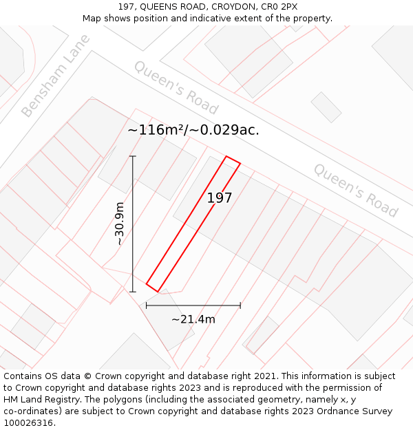 197, QUEENS ROAD, CROYDON, CR0 2PX: Plot and title map