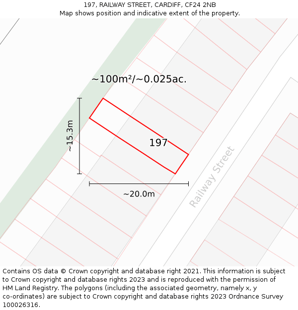 197, RAILWAY STREET, CARDIFF, CF24 2NB: Plot and title map
