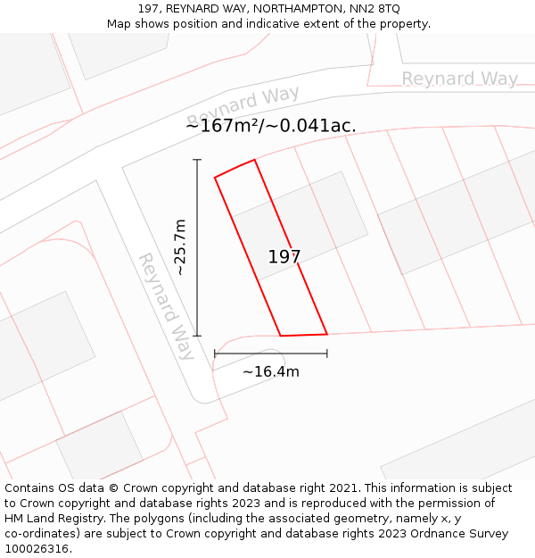 197, REYNARD WAY, NORTHAMPTON, NN2 8TQ: Plot and title map