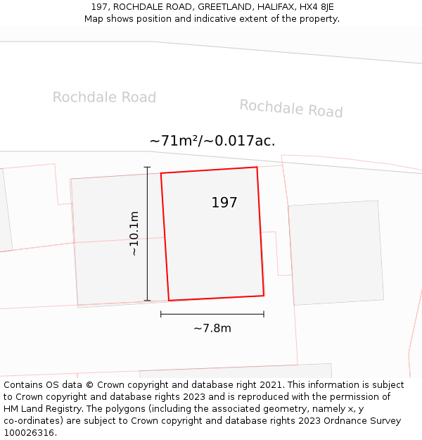 197, ROCHDALE ROAD, GREETLAND, HALIFAX, HX4 8JE: Plot and title map