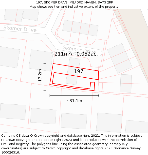 197, SKOMER DRIVE, MILFORD HAVEN, SA73 2RP: Plot and title map