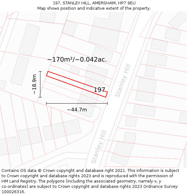 197, STANLEY HILL, AMERSHAM, HP7 9EU: Plot and title map