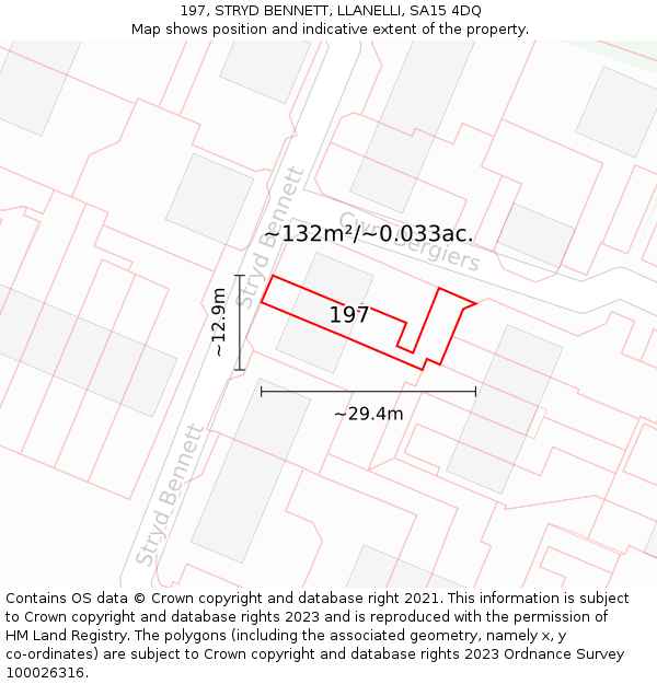 197, STRYD BENNETT, LLANELLI, SA15 4DQ: Plot and title map