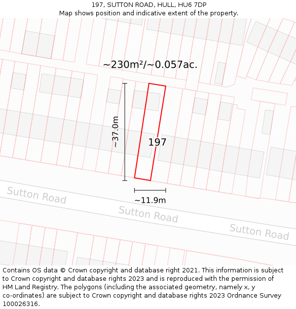197, SUTTON ROAD, HULL, HU6 7DP: Plot and title map