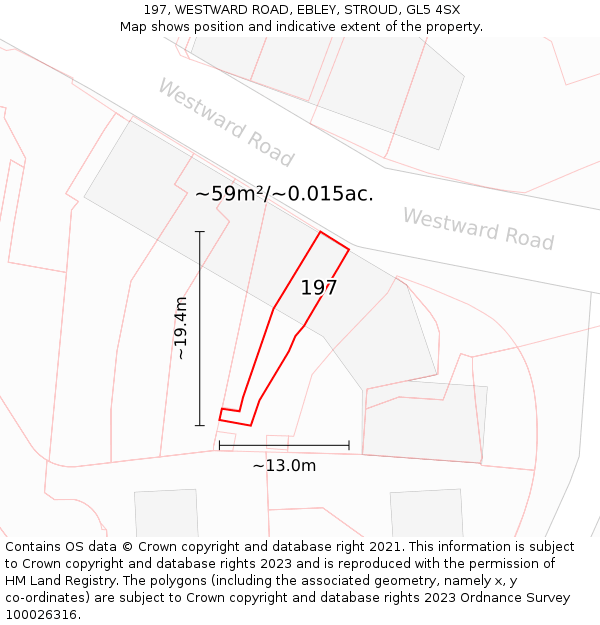 197, WESTWARD ROAD, EBLEY, STROUD, GL5 4SX: Plot and title map