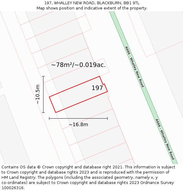 197, WHALLEY NEW ROAD, BLACKBURN, BB1 9TL: Plot and title map
