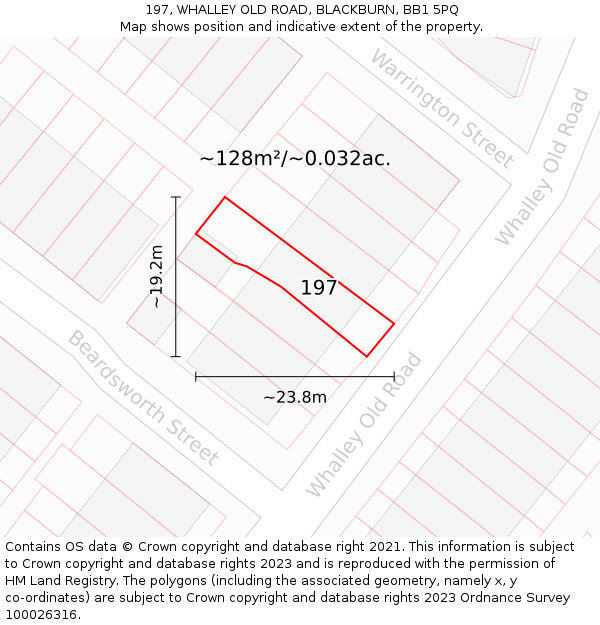 197, WHALLEY OLD ROAD, BLACKBURN, BB1 5PQ: Plot and title map
