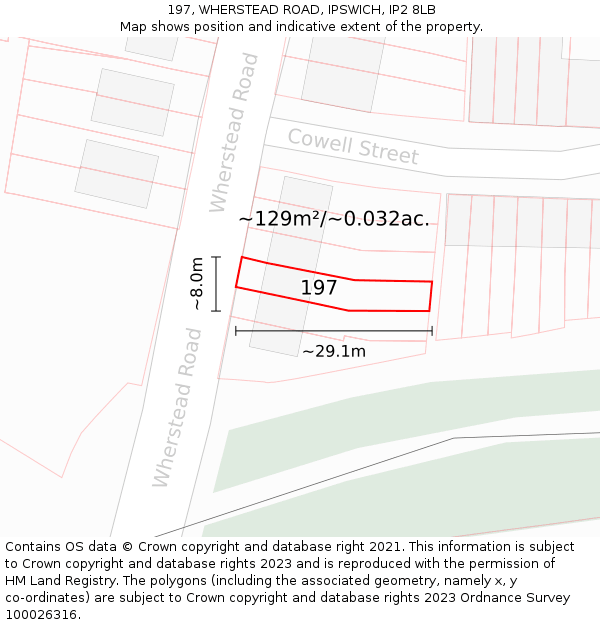 197, WHERSTEAD ROAD, IPSWICH, IP2 8LB: Plot and title map