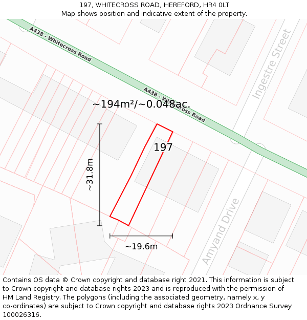 197, WHITECROSS ROAD, HEREFORD, HR4 0LT: Plot and title map