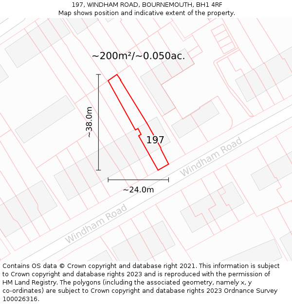 197, WINDHAM ROAD, BOURNEMOUTH, BH1 4RF: Plot and title map