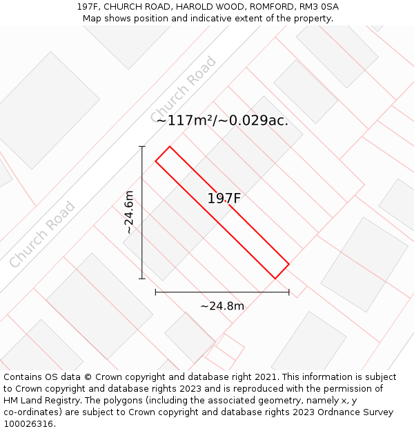 197F, CHURCH ROAD, HAROLD WOOD, ROMFORD, RM3 0SA: Plot and title map