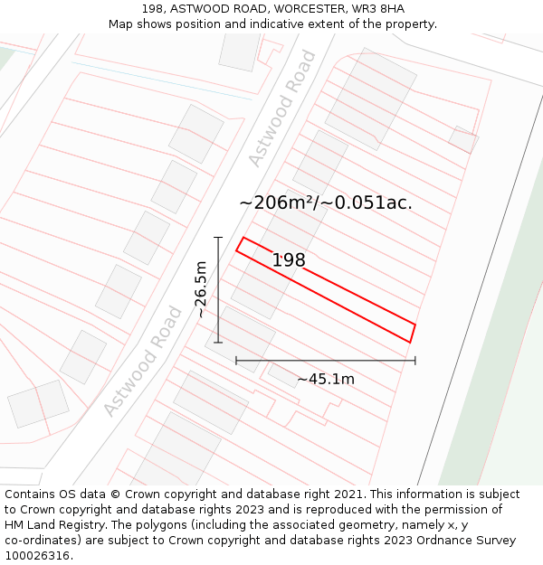 198, ASTWOOD ROAD, WORCESTER, WR3 8HA: Plot and title map