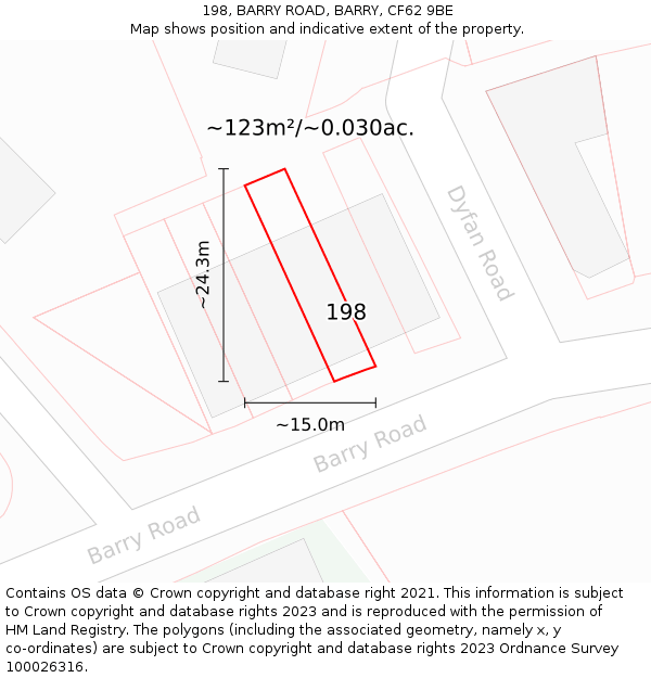 198, BARRY ROAD, BARRY, CF62 9BE: Plot and title map