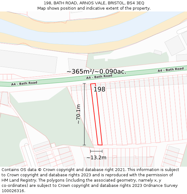 198, BATH ROAD, ARNOS VALE, BRISTOL, BS4 3EQ: Plot and title map