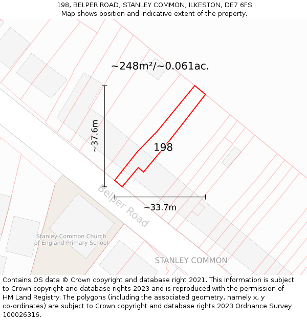 198, BELPER ROAD, STANLEY COMMON, ILKESTON, DE7 6FS: Plot and title map