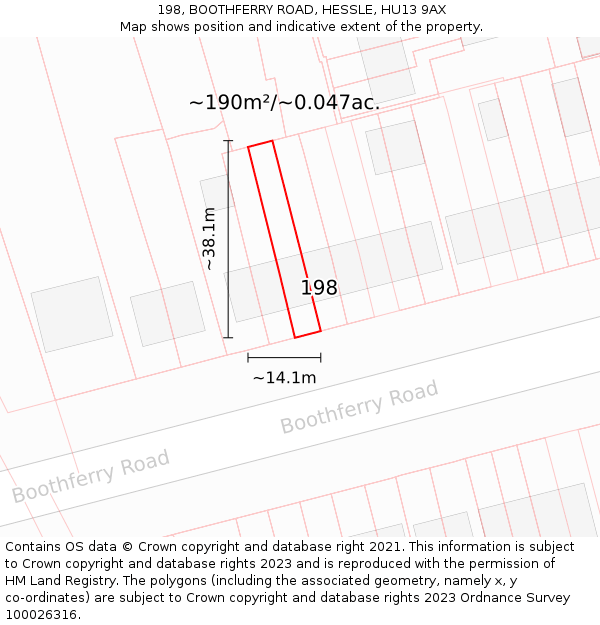198, BOOTHFERRY ROAD, HESSLE, HU13 9AX: Plot and title map