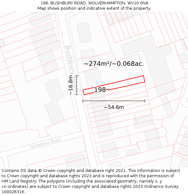 198, BUSHBURY ROAD, WOLVERHAMPTON, WV10 0NA: Plot and title map