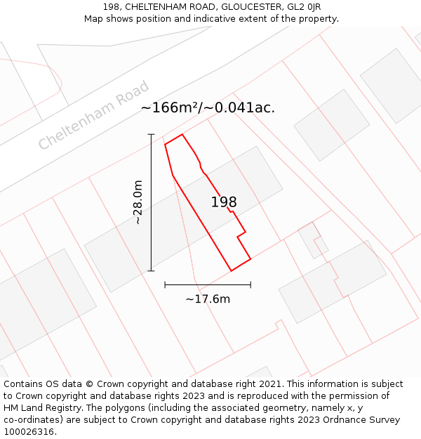 198, CHELTENHAM ROAD, GLOUCESTER, GL2 0JR: Plot and title map