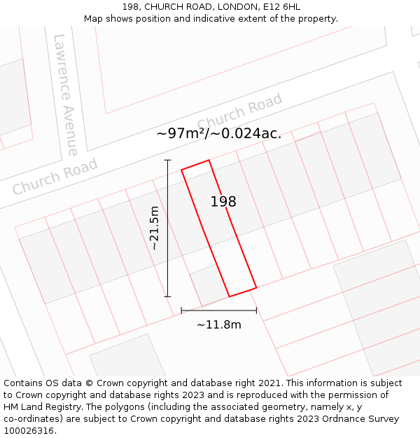 198, CHURCH ROAD, LONDON, E12 6HL: Plot and title map