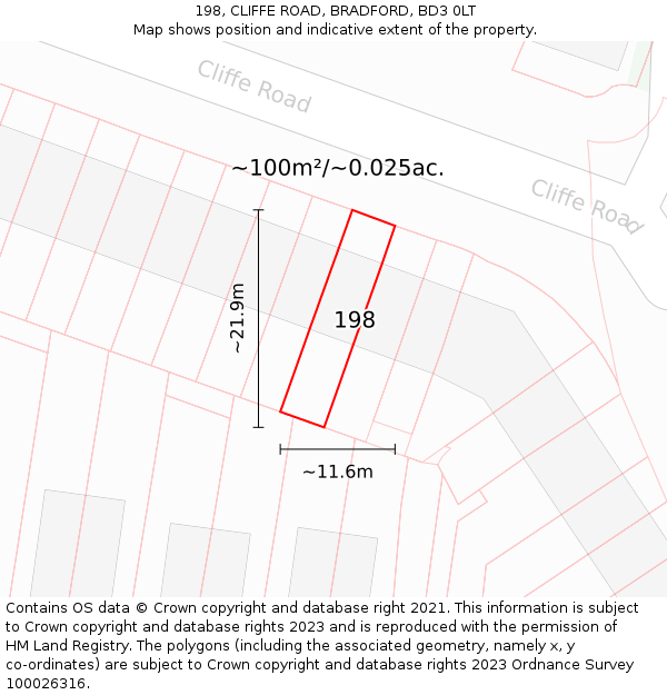198, CLIFFE ROAD, BRADFORD, BD3 0LT: Plot and title map